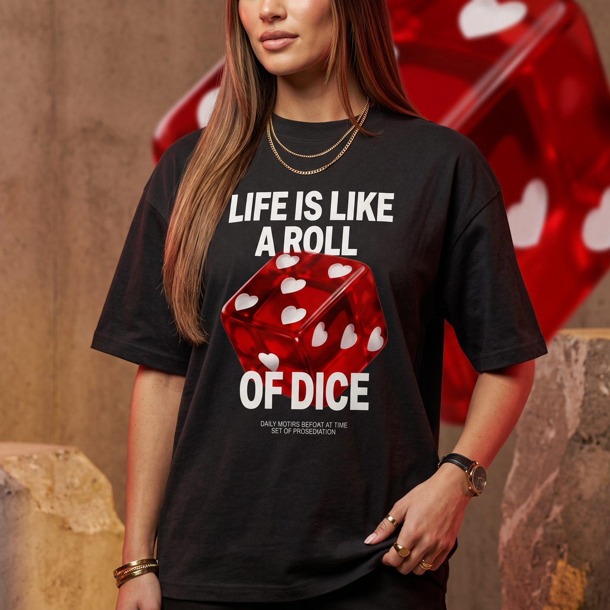 Lucky Roll Statement Oversized Graphic T-Shirt