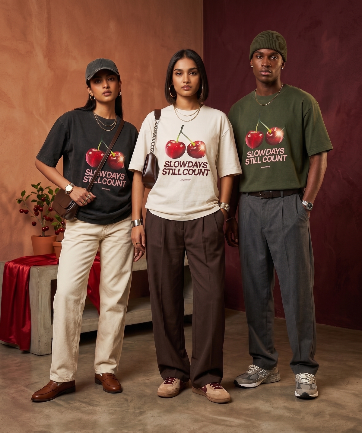 Cherry Slow Days Statement - Unisex Oversized Graphic T-Shirt