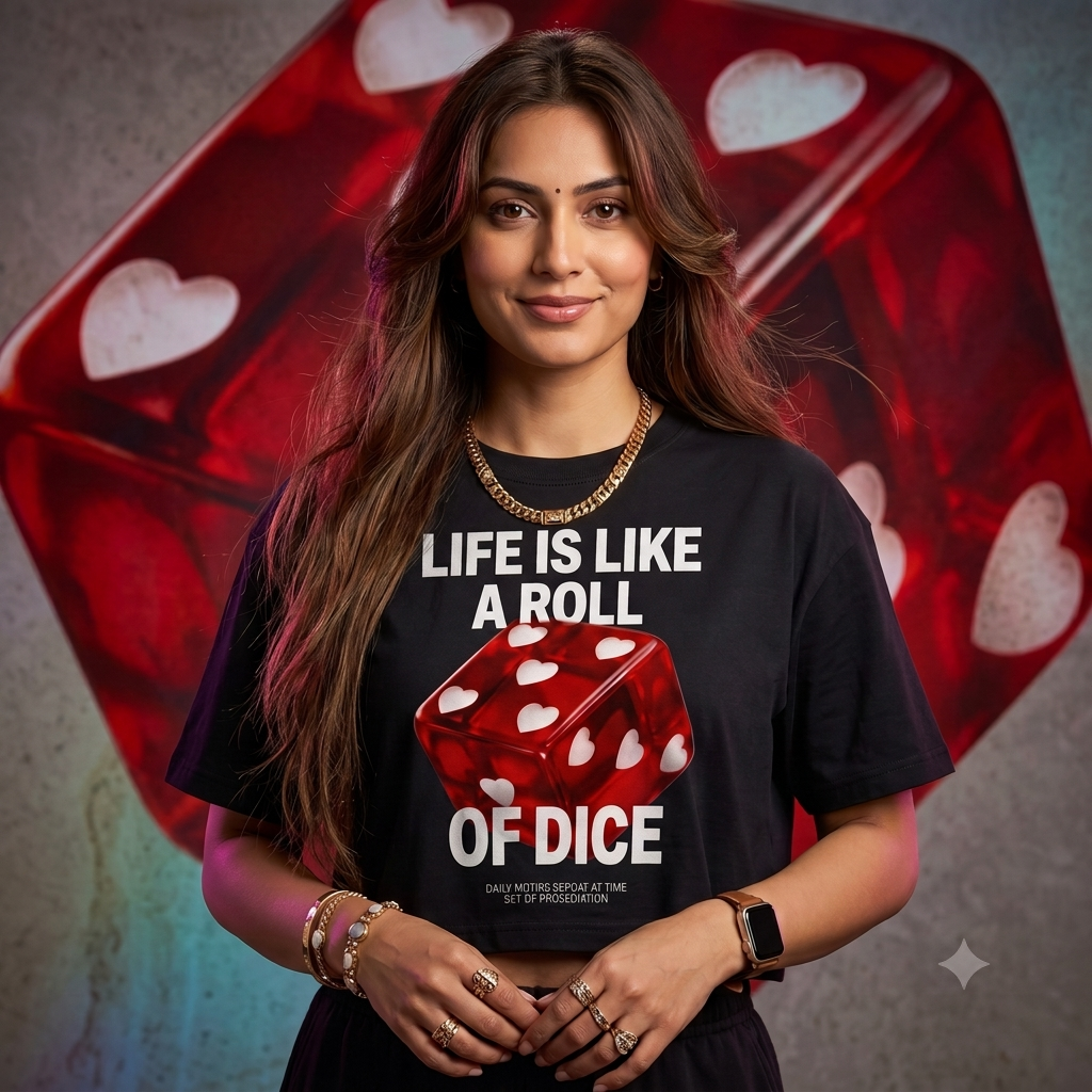 Lucky Roll Statement Oversized Graphic Crop Top