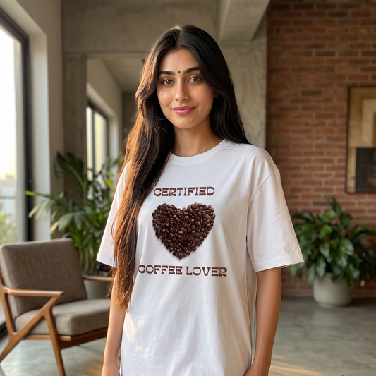 The Charming 'Certified Coffee' Oversized Graphic T-Shirt