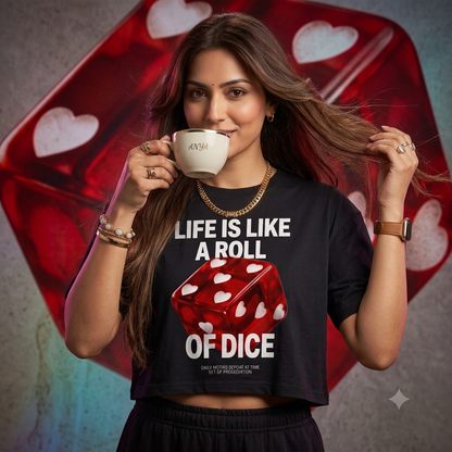 Lucky Roll Statement Oversized Graphic Crop Top