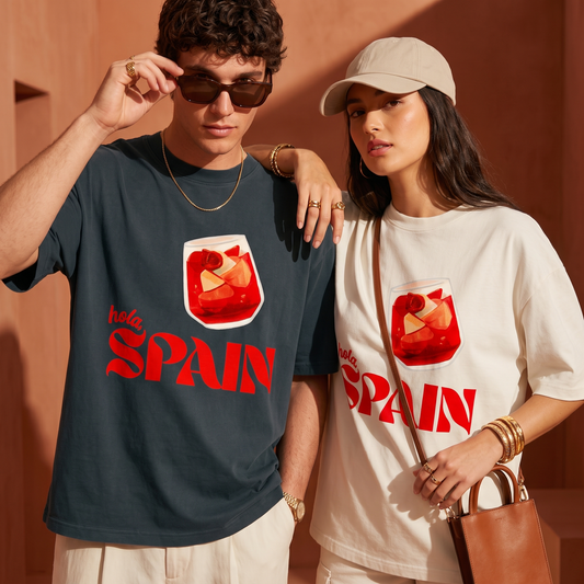 Vibrant Hola Spain Oversized Graphic Tee