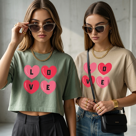 Love Hearts Statement Graphic Crop Top