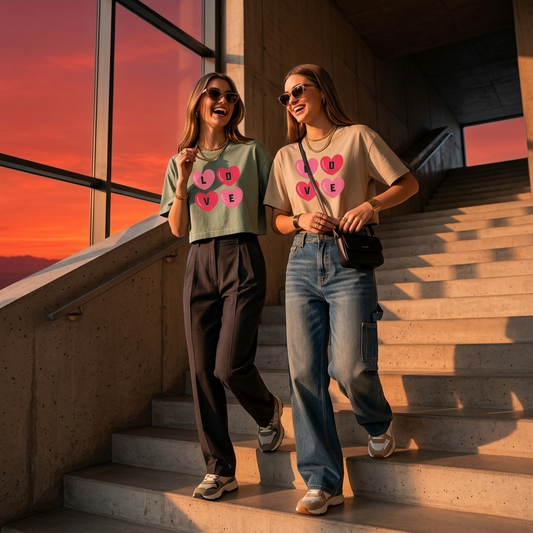 Love Hearts Statement Graphic Crop Top